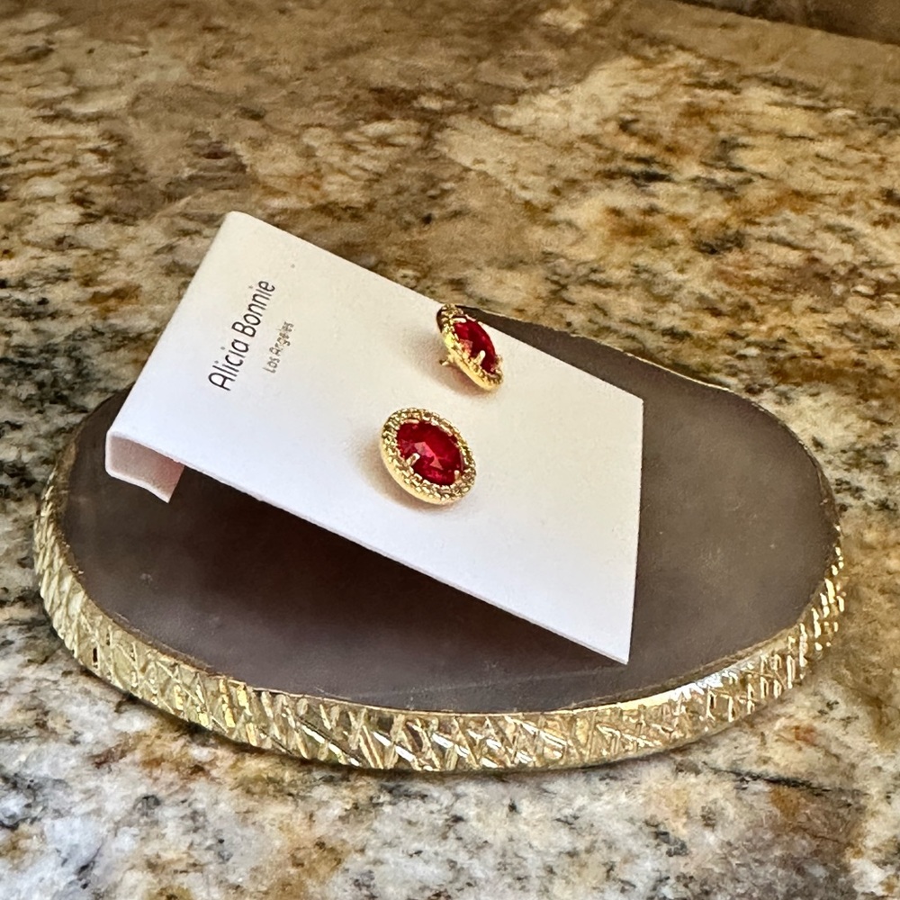 Alicia Bonnie Gold Ruby CZ Stud Earrings - Picture 8 of 10